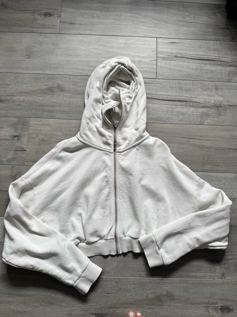 Entire Studios Cropped White Zip-Up Hoodie